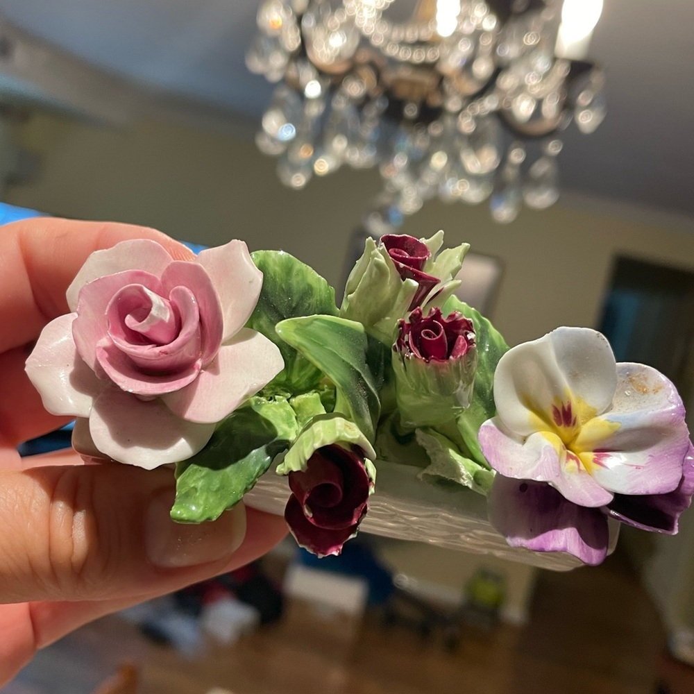 Floral Ceramic 2 Baskets with Pink and Purple Flowers